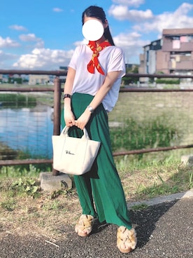 「ミニトート」｜「アイテム（サンダル）」を使った、🄲🄷🄸🄺🄰🅃🄰🄺🅄さん（レディース・154cm）の秋コーディネート