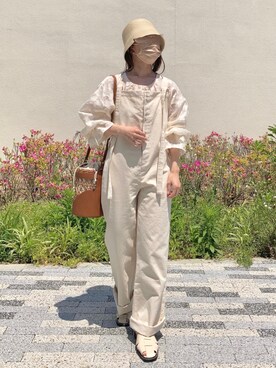 「レースブラウス」｜「アイテム（サロペット/オーバーオール）」を使った、minimum MINAMIさん（レディース・152cm）の春コーディネート