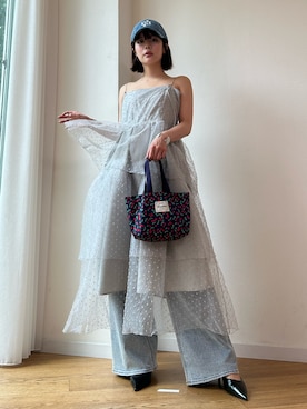 「Lil Ambition（リルアンビション）の【NEW ERA×Lil Ambition】ロゴキャップ（キャップ、その他）」を使った、ももち Momochi｜牛江桃子さん（レディース・160cm）の夏コーディネート