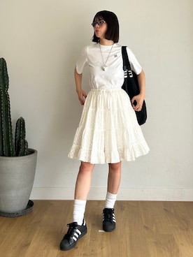 「Lil Ambition（リルアンビション）のプリティーレーススカート（スカート）」を使った、ももち Momochi｜牛江桃子さん（レディース・160cm）の春コーディネート