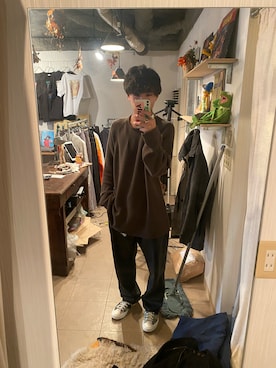 「Eddie Bauer（エディーバウアー）のアイテム（ニット/セーター）」を使った、ぱんぱんさん（メンズ・173cm）の冬コーディネート