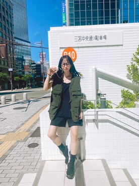 「SPINNS（スピンズ）のアイテム（ベスト）」を使った、kimiratsukaさん（レディース・155cm）の夏コーディネート