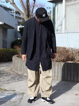 「ロングシャツ」｜「アイテム（その他アウター）」を使った、ぼんじりさん（メンズ・179cm）の春コーディネート