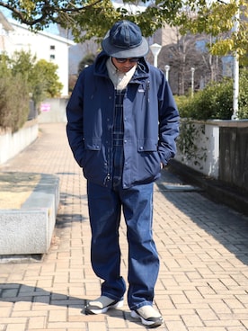 「ナイロンジャケット」｜「アイテム（サロペット/オーバーオール）」を使った、ぼんじりさん（メンズ・179cm）の春コーディネート