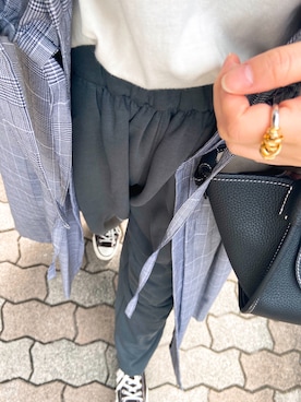 「スウェットギャザーパンツ」｜「アイテム（ジャケット/アウター）」を使った、nayumiさん（レディース・158cm）の春コーディネート