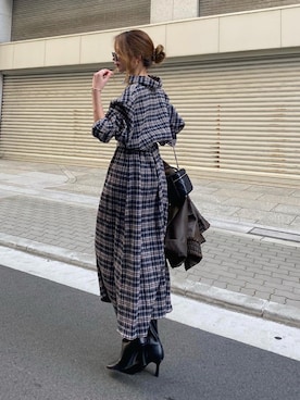 「シャツワンピ」｜「アイテム（ブルゾン）」を使った、Akaneさん（レディース・163cm）の春コーディネート