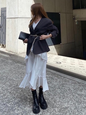 「madder vintage」｜「アイテム（ノーカラージャケット）」を使った、Akaneさん（レディース・163cm）の春コーディネート