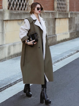 「madder vintage」｜「アイテム（トレンチコート）」を使った、Akaneさん（レディース・163cm）の冬コーディネート