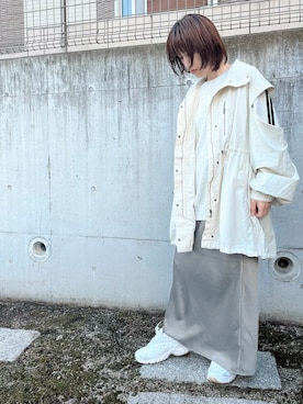 「アイテム（ミリタリージャケット、ホワイト系）」を使った、chiiさん（レディース・156cm）の秋コーディネート