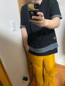 「アイテム（カーゴパンツ、イエロー系）」を使った、flocon de neige(ZOZOブランド化2021プロフ応援お願いします）さん（メンズ・177cm）の夏コーディネート