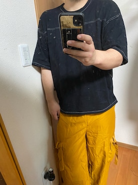 「アイテム（カーゴパンツ、イエロー系）」を使った、flocon de neige(ZOZOブランド化2021プロフ応援お願いします）さん（メンズ・177cm）の夏コーディネート