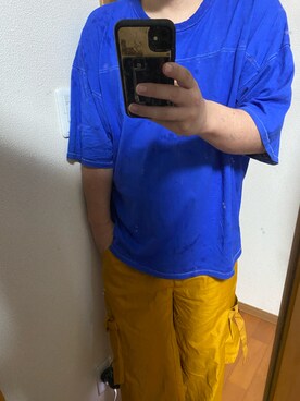 「アイテム（カーゴパンツ、イエロー系）」を使った、flocon de neige(ZOZOブランド化2021プロフ応援お願いします）さん（メンズ・177cm）の夏コーディネート