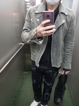 「H&M（エイチ・アンド・エム）のアイテム（ライダースジャケット）」を使った、ダッフルコートさん（メンズ・168cm）の秋コーディネート