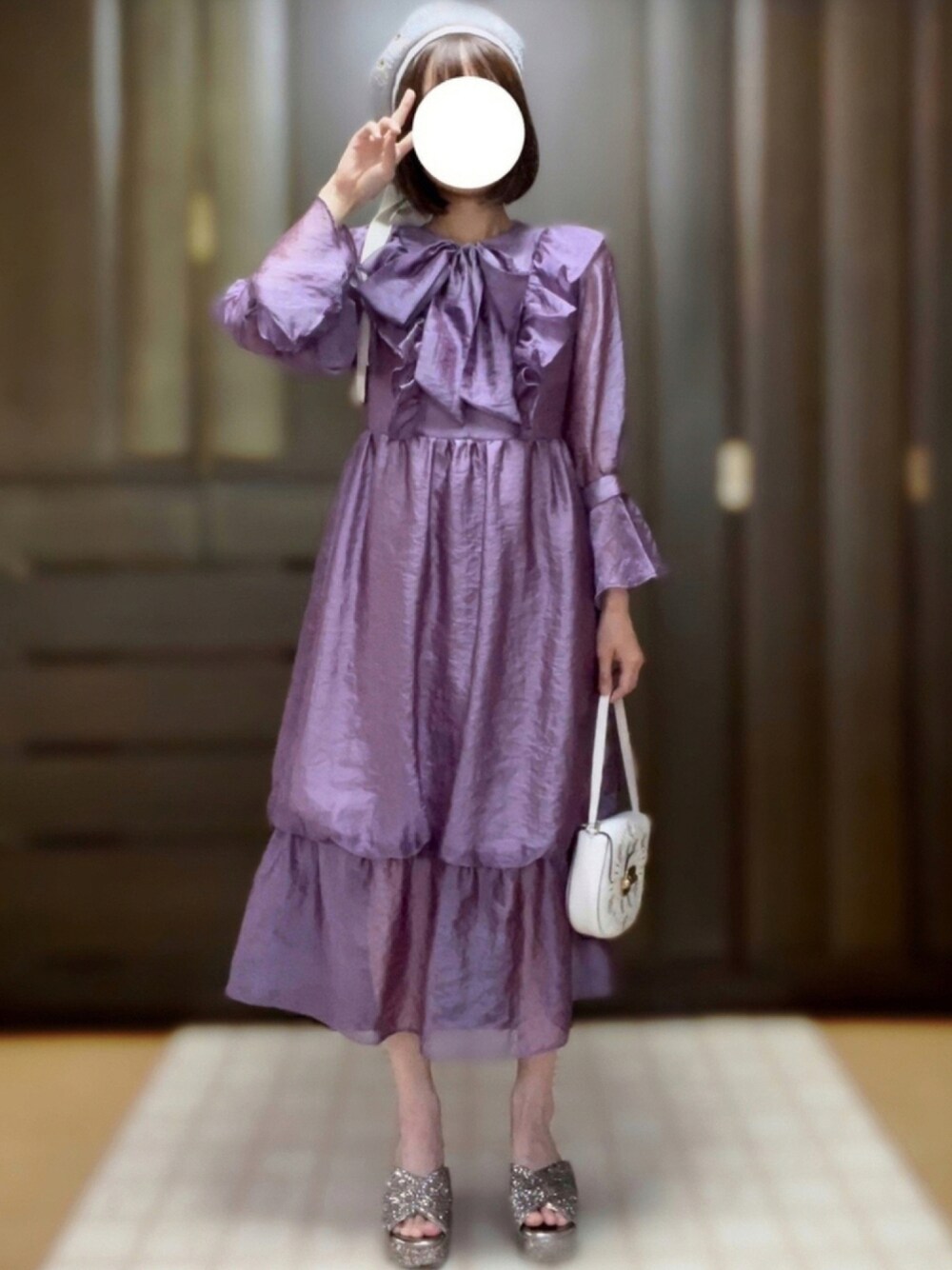 「CA4LA、Lily Brown、秋のコーデ、大人コーデ、透け感、春夏コーデ、furla、プリキュア、ゆめかわいい、ADELLY、ラブアンドピース2021」｜「CA4LAのMARS RUBAN 5（ハンチング/ベレー帽、グレー系）」を使った、らいこさん（レディース・162cm）の秋コーディネートの1枚目の写真