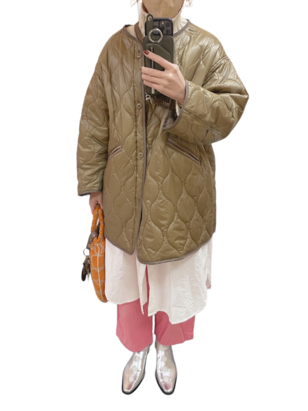 「大人カジュアル、冬のコーデ、ootd、高身長コーデ、差し色、冬、私の推しブランド」｜「FREAK'S STOREのアイテム（ダウンジャケット/コート、ブラウン系）」を使った、emkさん（骨格ウェーブ・レディース・165cm）の冬コーディネートの1枚目の写真