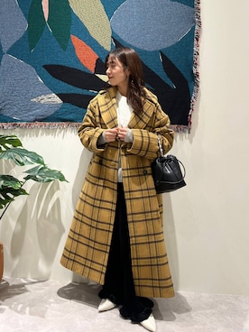 「ロングヘア」｜「アイテム（ステンカラーコート）」を使った、hinanoさん（レディース・155cm）の冬コーディネート