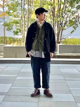 「アイテム（バンダナ/スカーフ、ベージュ系）」を使った、okamoさん（メンズ・176cm）の冬コーディネート