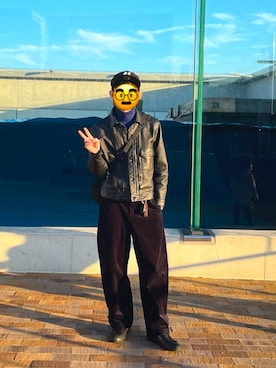 「アイテム（ライダースジャケット）」を使った、バウさん（メンズ・172cm・30代）の秋コーディネート