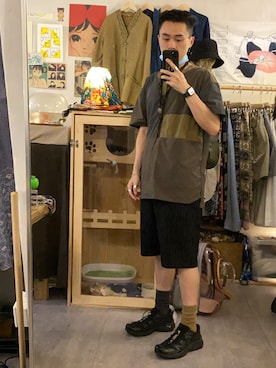 「IZZUE（イズゥー）のアイテム」を使った、ÜMANCHONさん（メンズ・173cm）の夏コーディネート