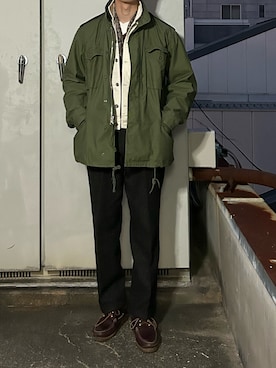 「NEWYORKER（ニューヨーカー）のアイテム（スラックス、ブラウン系）」を使った、二軒茶屋さん（メンズ・178cm）の冬コーディネート