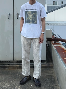 「アートTシャツ」｜二軒茶屋さん（メンズ・178cm）の夏コーディネート