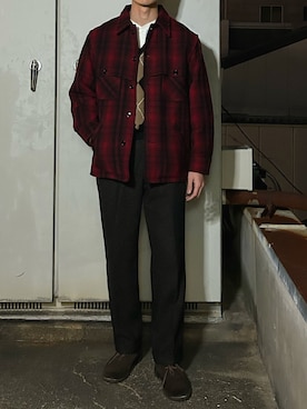 「VINTAGE（ヴィンテージ）のアイテム（その他アウター、レッド系）」を使った、二軒茶屋さん（メンズ・178cm）の冬コーディネート