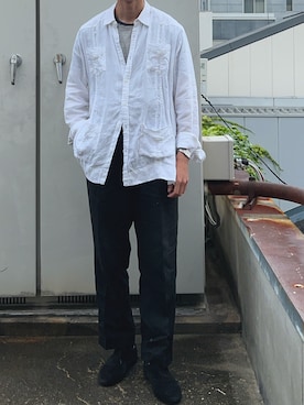 「cubaveraのアイテム（シャツ/ブラウス、ホワイト系）」を使った、二軒茶屋さん（メンズ・178cm）の夏コーディネート