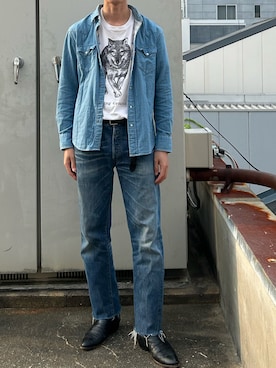 「RRL（ダブル アール エル）のアイテム（トップス）」を使った、二軒茶屋さん（メンズ・178cm）の夏コーディネート