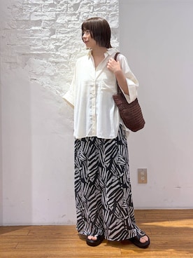 「LEPSIM（レプシィム）の楊柳柄イージーパンツ　290321（その他パンツ、ブラック系）」を使った、mayaさん（レディース・158cm）の春コーディネート