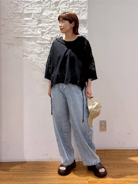 「LEPSIM（レプシィム）の【NEW ERA】コットンフラックスキャップ　617079（キャップ、ベージュ系）」を使った、mayaさん（レディース・158cm）の夏コーディネート