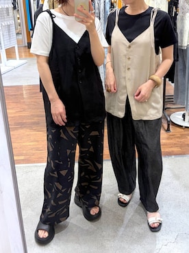 「LEPSIM（レプシィム）のスムースベーシックT2　639421（Tシャツ/カットソー、ブラック系）」を使った、mayaさん（レディース・158cm）の夏コーディネート