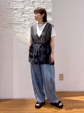 「LEPSIM（レプシィム）のスムースベーシックT2　639421（Tシャツ/カットソー、ホワイト系）」を使った、mayaさん（レディース・158cm）の夏コーディネート