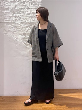 「LEPSIM（レプシィム）のメタルスライドサンダル　638914（サンダル、ブラック系）」を使った、mayaさん（レディース・158cm）の春コーディネート