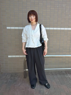 「A part by（アパートバイ）のバテンレースシャツ（シャツ/ブラウス、ホワイト系）」を使った、mayaさん（レディース・158cm）の春コーディネート