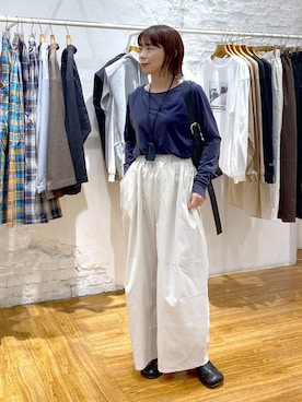 「LEPSIM（レプシィム）のイージーコクーンワイドパンツ　499926（その他パンツ）」を使った、mayaさん（レディース・156cm）の秋コーディネート