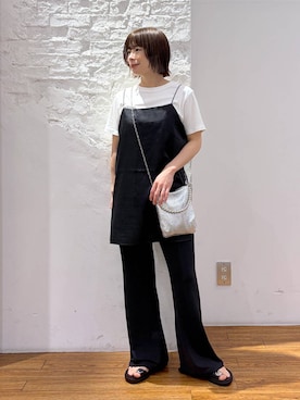 「LEPSIM（レプシィム）のメタルスライドサンダル　638914（サンダル、ブラック系）」を使った、mayaさん（レディース・158cm）の春コーディネート