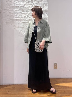 「LEPSIM（レプシィム）のメタルスライドサンダル　638914（サンダル、ブラック系）」を使った、mayaさん（レディース・158cm）の春コーディネート