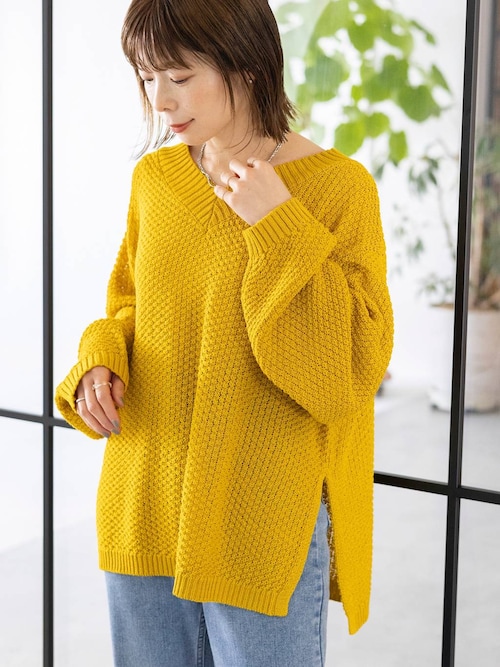 lovis ベージュニットF フリンジループニットベスト