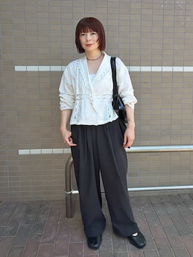 「A part by（アパートバイ）のバテンレースシャツ（シャツ/ブラウス、ホワイト系）」を使った、mayaさん（レディース・158cm）の春コーディネート