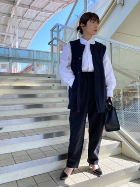 「LEPSIM（レプシィム）のフェイクレザーセンターステッチバッグ　990316（ショルダーバッグ）」を使った、mayaさん（レディース・158cm）の春コーディネート