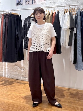 「LEPSIM（レプシィム）の《リネンライクドライシリーズ》切り替えパンツ　638925（その他パンツ、ブラウン系）」を使った、mayaさん（レディース・158cm）の春コーディネート