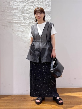 「LEPSIM（レプシィム）のスムースベーシックT2　639421（Tシャツ/カットソー、ホワイト系）」を使った、mayaさん（レディース・158cm）の夏コーディネート