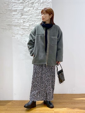「LEPSIM（レプシィム）のアイテム（ノーカラージャケット）」を使った、mayaさん（レディース・158cm）の冬コーディネート