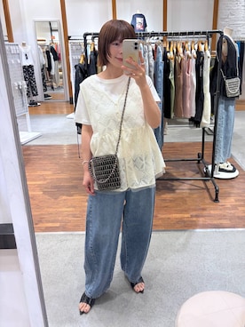 「LEPSIM（レプシィム）のスムースベーシックT2　639421（Tシャツ/カットソー、ホワイト系）」を使った、mayaさん（レディース・158cm）の夏コーディネート