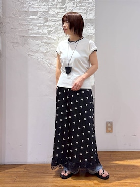 「LEPSIM（レプシィム）のメタルストラップサンダル　638841（サンダル、ブラック系）」を使った、mayaさん（レディース・158cm）の夏コーディネート