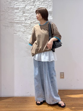「LEPSIM（レプシィム）のフラップボディバッグ　574895（ショルダーバッグ、ブラック系）」を使った、mayaさん（レディース・158cm）の春コーディネート