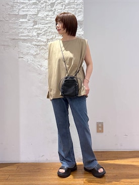 「LEPSIM（レプシィム）のボックスタックノースリーブ　242849（Tシャツ/カットソー、ベージュ系）」を使った、mayaさん（レディース・158cm）の夏コーディネート