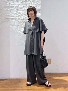 「LEPSIM（レプシィム）のマルチメリットワイドパンツ　630143（その他パンツ、グレー系）」を使った、mayaさん（レディース・158cm）の春コーディネート
