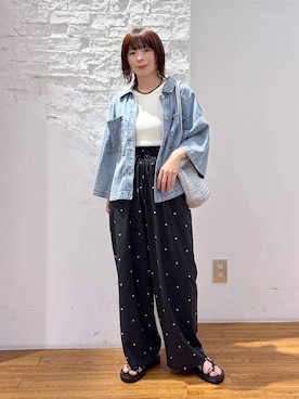 「LEPSIM（レプシィム）のメタルストラップサンダル　638841（サンダル、ブラック系）」を使った、mayaさん（レディース・158cm）の夏コーディネート