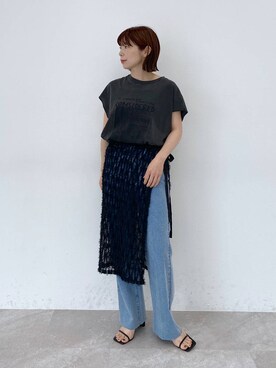 「LEPSIM（レプシィム）のフレンチスリーブプリントチュニック　124107（Tシャツ/カットソー）」を使った、mayaさん（レディース・158cm）の夏コーディネート